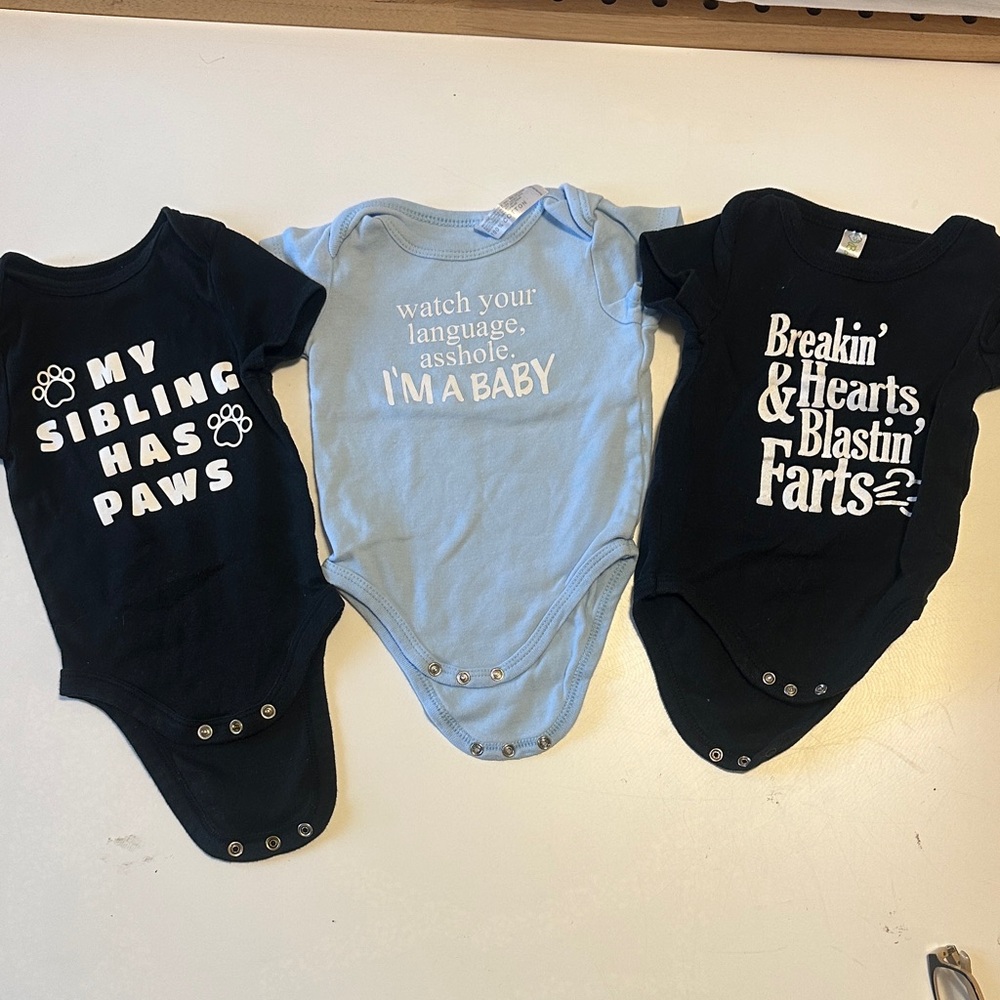 Humorous Baby Bodysuits Set - Black and Blue
